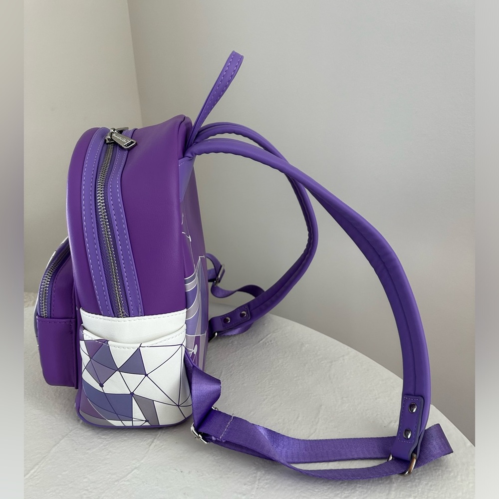 LOUNGEFLY UEC Purple White Abstract Wall Epcot Backpack - Picture 8 of 12